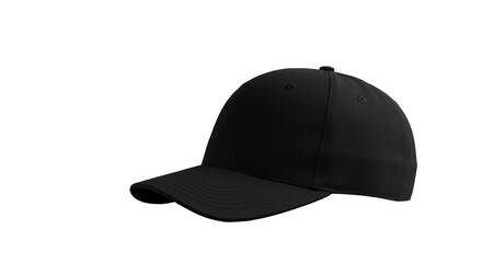 Pristine black baseball cap, unbranded, meticulously textured, resting on a smooth neutral surface in a minimalist studio with negative space, Concept of product customizability