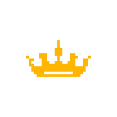 Obraz premium Yellow pixel crown icon in mosaic style with retro sprite look, perfect for digital art projects.