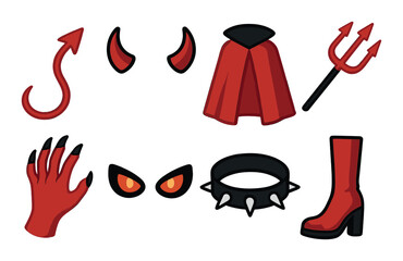 Devil accessories set with horns, trident, cape, and boots