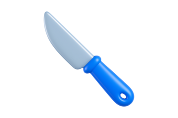 3D Rendered Blue Handle Kitchen Knife Isolated on a Transparent Background