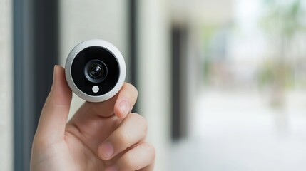 Smart doorbell camera lens, clear glass, subtle reflection