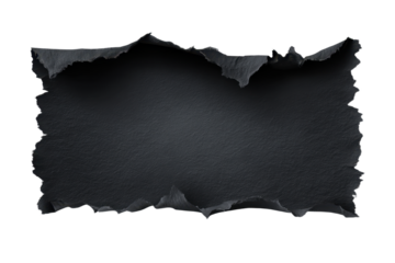 Black ripped paper scrap or piece isolated against a transparent white background, vector illustration, PNG