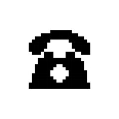 Fototapeta premium Mosaic pixel art telephone icon showing a vintage style with a retro pixelated look in black and white.