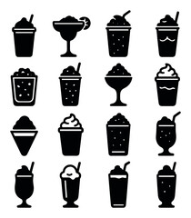 Assorted silhouettes of frozen drinks and milkshakes with straws