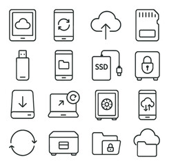 Cloud computing icons: data security and storage devices