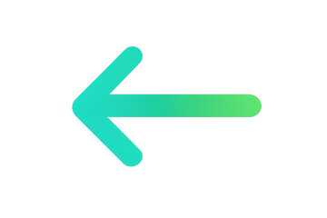 Green and teal gradient left arrow icon signifying direction and navigation transparent background