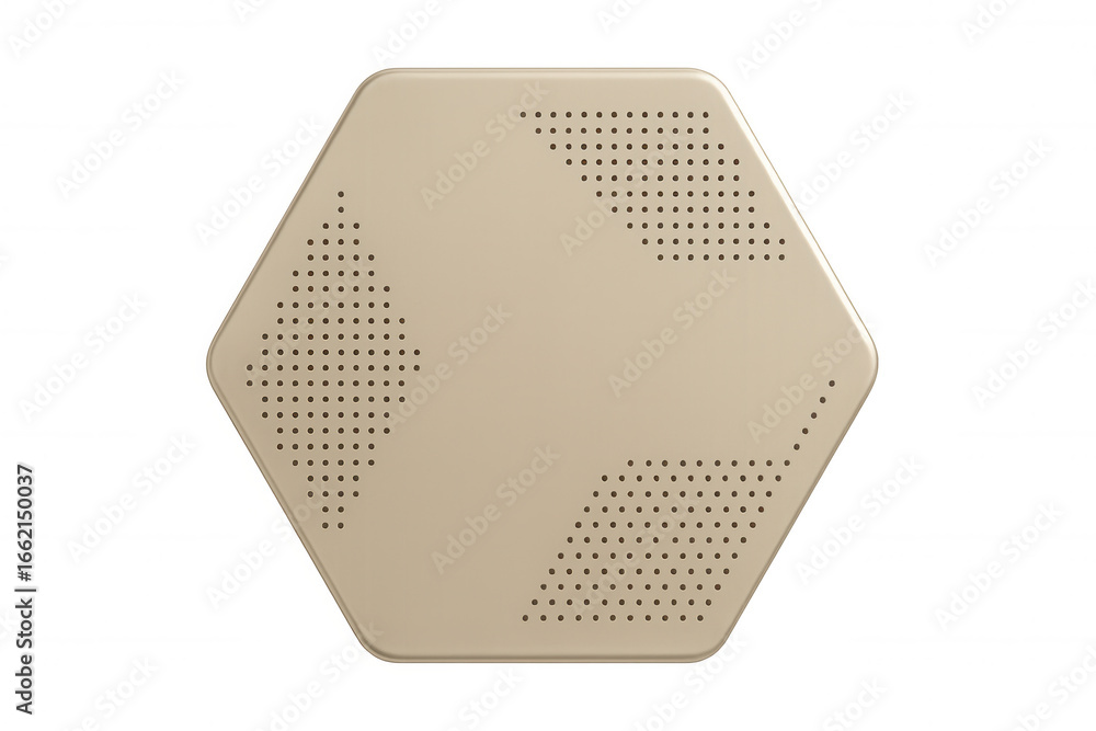 Aufkleber 3d rendering of a beige hexagonal panel with an abstract pattern of small holes, isolated on transpa
