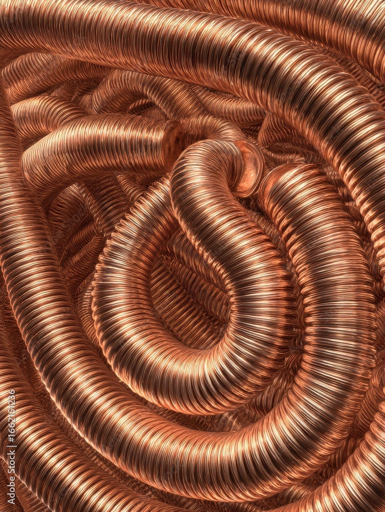 Poster cooling coils closeup view of a copper cooling coil used in refrigeration systems illustrating the i