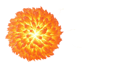 Abstract radiant orb glowing warm oranges and yellows, emanating light tendrils, on transparent studio background, clean negative space, concept of innovation and limitless potential