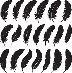 Bird Feather Silhouette Set — Minimal Black Line Decorative Feathers in Assorted Slim and Curved Shapes