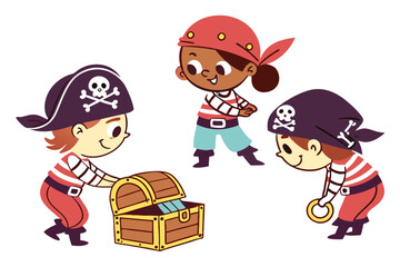 pirate girl with treasure chest