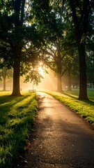 Sunrise path through trees