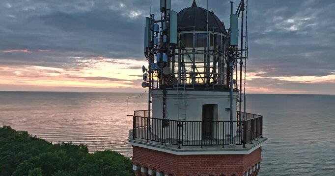 Beautiful Rewal Lighthouse at Sunset in Poland.