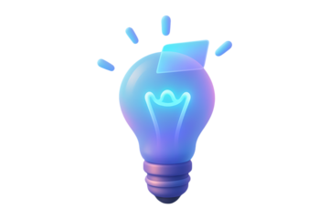 3D Glowing Blue Light Bulb with Rays Isolated on a Transparent Background