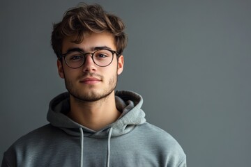 Young Man in Hoodie on Neutral Background