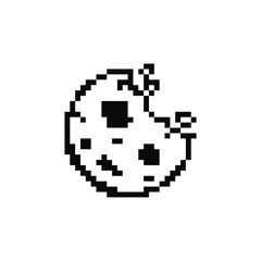 Mosaic pixel cookie icon showcases a classic food item in retro style with bold, pixelated look.
