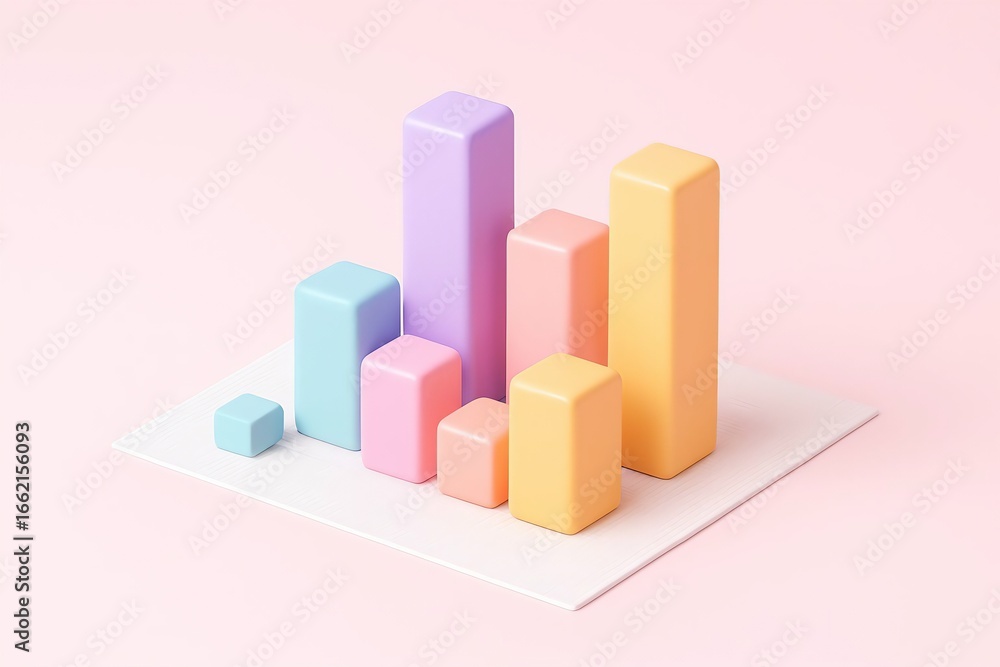 Poster pastel colored abstract bar graph representing growth and data visualization on a soft pink backgrou