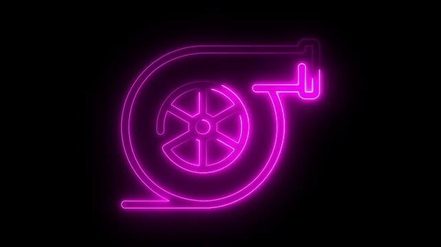 glowing neon turbo icon isolated, black background, HD motion graphic animation. Red Neon Turbocharger Icon Animation Glowing on Black Background Futuristic Automotive