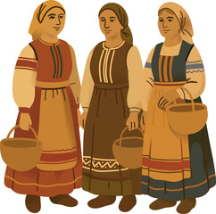 Women Wearing Traditional Folk Costumes