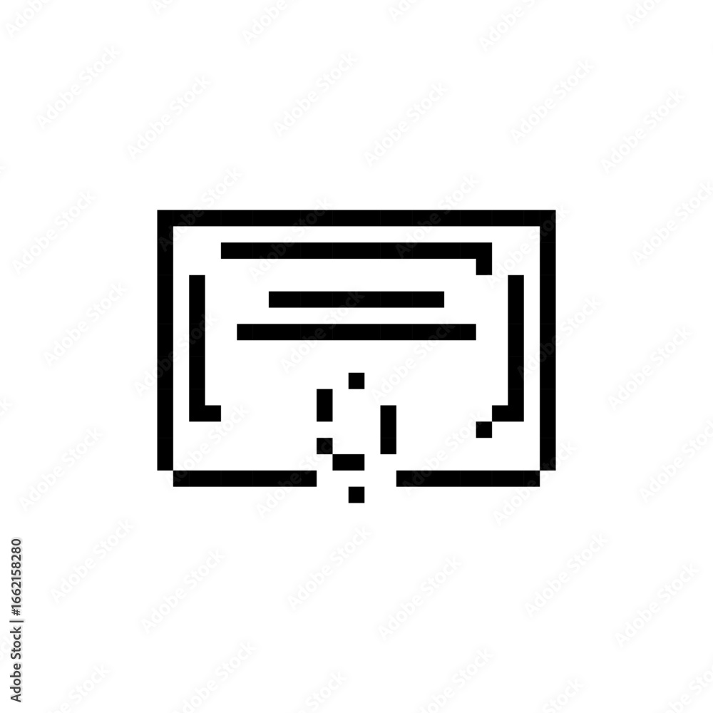 Poster pixel art document icon featuring a simple diagram or chart in retro mosaic style, ideal for creativ