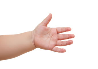 Small, chubby baby's hand, fair skin, fingers outstretched, palm gently presented, isolated against transparent background, soft diffused high-key lighting, concept of innocence and new beginnings