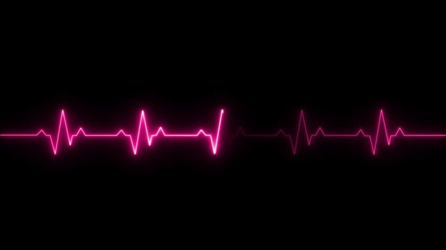 Glowing Futuristic heart rate pulse waveform on black background. Loop able medical heartbeat signal motion for health, tech, or emergency scenes with 4k video animation.
