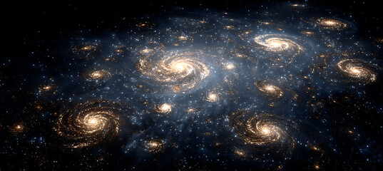 Explore deep space galaxy clusters and spiral galaxies for astronomy and cosmic background research