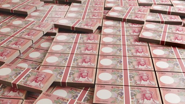 Bhutan 500 Ngultrum Banknote Horizontal 3D Animation - Finance and Money Concept