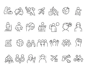 Set of outline icons related to hygiene. Linear icon collection