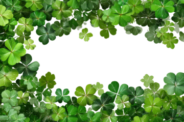 Clover shamrock leaves border frame over transparent background. St Patrick's Day shamrock vector symbols decorative elements.