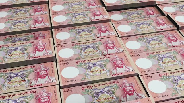 Bhutan 500 Ngultrum Banknote Horizontal 3D Animation - Unique Money Concept