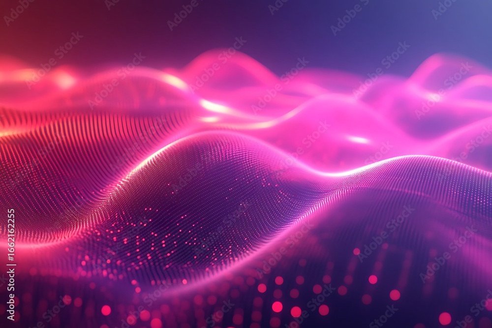 Poster luminous pink data waves futuristic abstract particle grid background, shiny effect