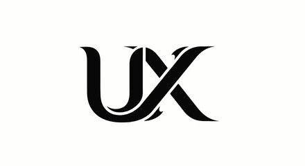 Elegant black UX letter monogram with intertwined calligraphic flourishes and bold lines.