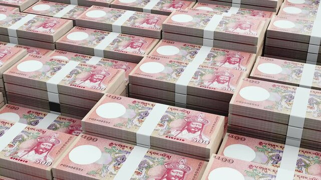 Bhutan 500 Ngultrum Banknote Horizontal 3D Animation - Alternative Currency Scene