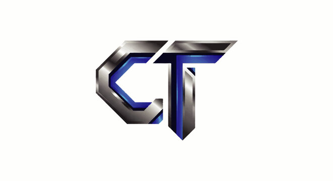 Modern metallic CT monogram logo with a sharp futuristic blue and silver design. - Powered by Adobe