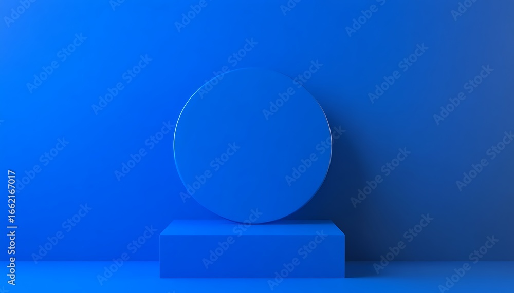 Poster minimalist blue display simple square stage with a large circle backdrop