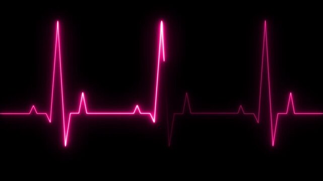glowing neon heartbeat line illuminates against a dark background, symbolizing life, health, and vitality. pulse line with grid, loop motion animate footage with 4k video animation.