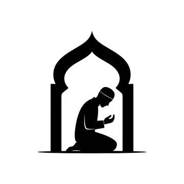 black silhouette praying man in arch clip art preview