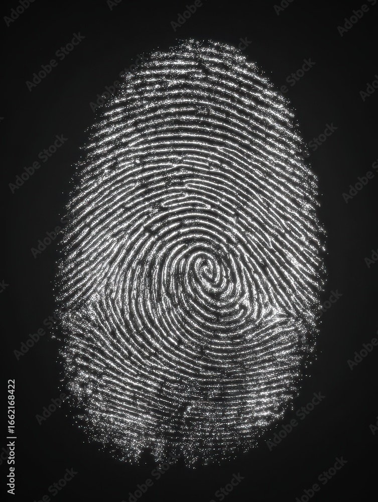 Poster transparent digital security symbol showing white fingerprint representing biometric authentication 