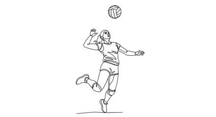 Minimalist Line Drawing of Male Volleyball Player Jumping to Serve the Ball – Dynamic Sports Illustration Capturing Motion, Focus, and Athleticism in a Simple Black-and-White Sketch Style