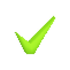 Bright lime green checkmark icon with a pixelated mosaic style and sharp angular design. © Богдан Скрипник