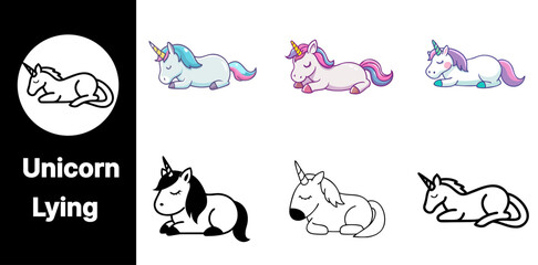 Fototapeta premium A whimsical Unicorn icon set featuring various variants with playful designs and mystical styles perfect for fantasy and children's projects.
