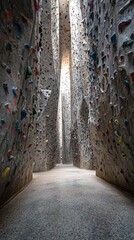 Fototapeta premium Indoor climbing gym's tall walls, sunlight streaming in, floor, potential training use