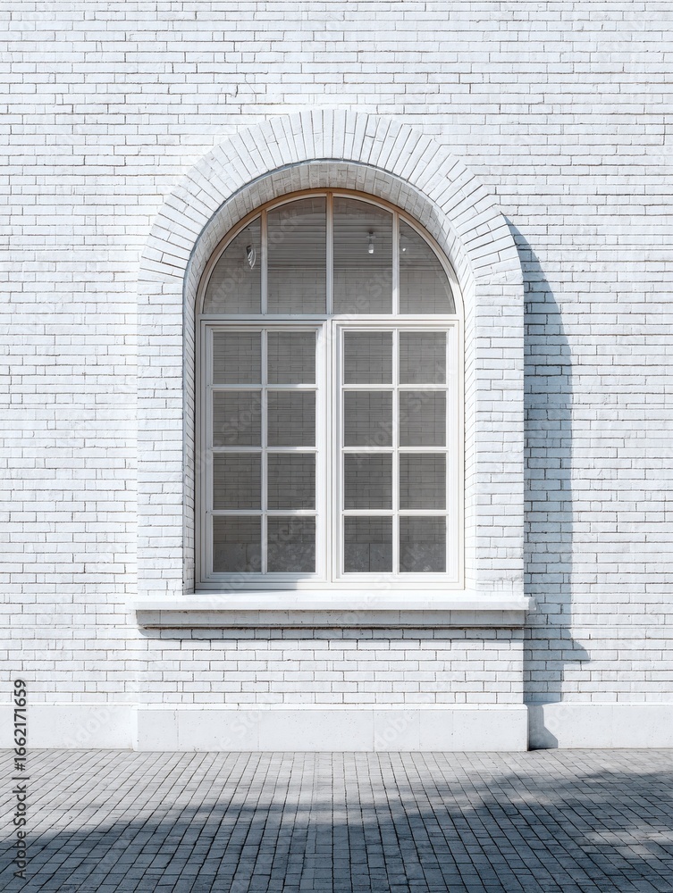 Poster empty storefront window display with clean glass and white brick wall background minimal layout conc