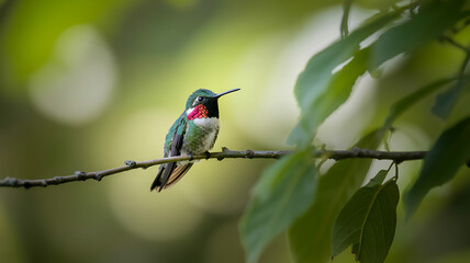 Obraz premium Colorful Hummingbird Perched on a Tree Branch in Nature