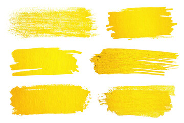 Set of yellow paint ink grunge dirty brush strokes