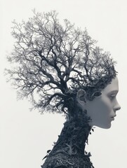 elegant female profile with stylized tree