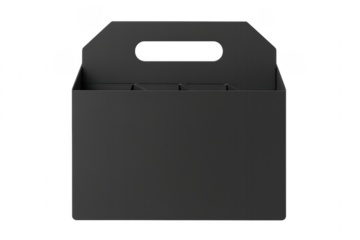 Black cardboard six pack bottle carrier mockup isolated on transparent background