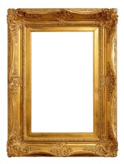 detailed golden ornate picture frame isolated on white background ready to use
