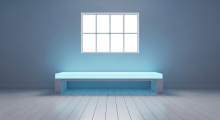 Minimalist Modern Room With Glowing Bench and Window